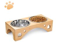 MMcRRx Station d'Alimentation Surélevée pour Chien - 2 x 1100 ML, Gamelle en INOX avec Support en Bambou pour Grand Chien et Chat