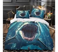 MMDASBVPE Attaque du Grand Requin Parure de Lit 3D Imprimée Microfibre résistante Hypoallergique Style de prédateur Marin Housse de Couette Fermeture Éclair Respirante for Ado Double（200x200cm）
