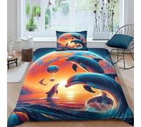 MMDASBVPE Dauphin Sets Housse De Couette 3D Imprimé Sets De Housses De Couettes Housse De Couette Parure De Lit avec 2 X Taies d'oreiller Fermeture Éclair Microfibre Single(135x200cm)