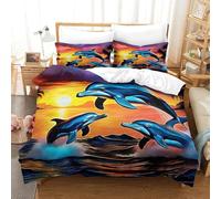 MMDASBVPE Dauphin Sets Housse De Couette 3D Imprimé Sets De Housses De Couettes Housse De Couette Parure De Lit 2 Taie d'oreiller Fermeture Éclair Microfibre Super King(260x220cm)