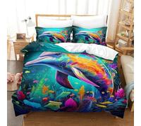 MMDASBVPE Dauphin Sets Housse De Couette 3D Imprimé Sets De Housses De Couettes Housse De Couette Parure De Lit avec 2 X Taies d'oreiller Fermeture Éclair Microfibre Literie Super King(260x220cm)