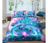 MMDASBVPE Dauphin Sets Housse De Couette 3D Imprimé Sets De Housses De Couettes Housse De Couette Parure De Lit avec 2 X Taies d'oreiller avec Fermeture Éclair Microfibre Literie Double(200x200cm)