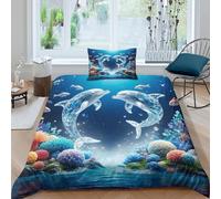 MMDASBVPE Dauphin Sets Housse De Couette 3D Imprimé Sets De Housses De Couettes Housse De Couette Parure De Lit avec Taie d'oreiller avec Fermeture Éclair Microfibre Literie Single(135x200cm)