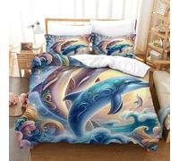MMDASBVPE Dauphin Sets Housse De Couette 3D Imprimé Sets De Housses De Couettes Housse De Couette Parure De Lit avec Taie d'oreiller Fermeture Éclair Microfibre Super King(260x220cm)