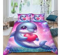 MMDASBVPE Dauphin Sets Housse De Couette 3D Imprimé Sets De Housses De Couettes Housse De Couette Parure De Lit 2 Taie d'oreiller avec Fermeture Éclair Microfibre Literie Double(200x200cm)