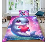 MMDASBVPE Dauphin Sets Housse De Couette 3D Imprimé Sets De Housses De Couettes Housse De Couette Parure De Lit avec Taies d'oreiller Fermeture Éclair Microfibre Literie Single(135x200cm)