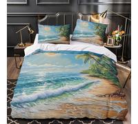 MMDASBVPE Scène de Plage Tropicale Parure de Lit Imprimé en 3D Microfibre résistante Léger Escapade de Luxe sur Une île Housse de Couette Fermeture Éclair Super Douce for Femmes Super King（260x220cm）