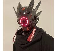 MMHJFANG Cyber Mask Masque intégral noir pour Halloween, cosplay, casque futuriste pour femme et homme (rouge)