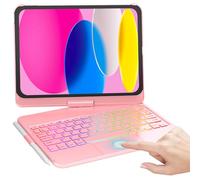 MMK Clavier pour iPad 11/10ème Génération (11 Pouces A16 2025/10.9 Pouces 2022),Èclairage Coloré à 7 Couleurs & Réveil/Veille Automatique,Smart Trackpad avec Porte-Stylet, Clavier Français AZERTY,rose
