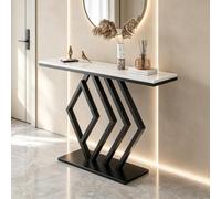 MMleYN Console Entrée Pierre Frittée, Table Basse Étroite Bout De Canapé | Cadre Métal Hexagonal Plateau Marbre Effet Meuble D Appoint Pour Couloir Salon, Longueur 100-160cm(Schwarz,150x30x80cm)