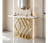 MMleYN Console Entrée Pierre Frittée, Table Basse Étroite Bout De Canapé | Cadre Métal Hexagonal Plateau Marbre Effet Meuble D Appoint Pour Couloir Salon, Longueur 100-160cm(Gold a,160x30x80cm)