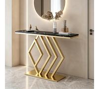MMleYN Console Entrée Pierre Frittée, Table Basse Étroite Bout De Canapé | Cadre Métal Hexagonal Plateau Marbre Effet Meuble D Appoint Pour Couloir Salon, Longueur 100-160cm(Gold B,100x30x80cm)
