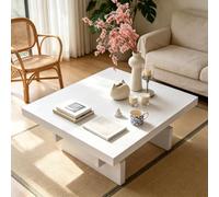 MMleYN Grande Table Basse Bois Massif, Table De Centre Style Champêtre | Plateau Épais 5cm Pin Naturel Basse Robuste, Meuble De Salon Moderne Pour Maison Bureau Séjour(Weiß,80x80x36cm)