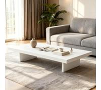 MMleYN Table Basse Carrée Bois, Grande Table De Salon Rustique | Plateau Épais 4cm Pieds Réglables Anti Rayures, Table Japonaise Basse Pour Séjour Balcon Chambre(Weiß,160x80x35cm)