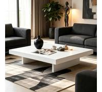 MMleYN Table Basse Carrée Bois, Grande Table De Salon Rustique | Plateau Épais 4cm Pieds Réglables Anti Rayures, Table Japonaise Basse Pour Séjour Balcon Chambre(Weiß,100x100x35cm)