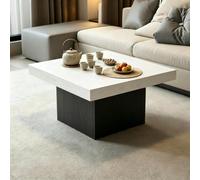 MMleYN Table Basse Gigogne Carrée Bois, Lot de Tables Basses Empilables | Plateau 4cm Épais Gain D'Espace, Tables D'Appoint Modernes Pour Petit Espace Séjour Salon(White+Black,90x90x47cm)