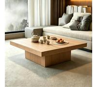 MMleYN Table Basse Gigogne Carrée Bois, Lot de Tables Basses Empilables | Plateau 4cm Épais Gain D'Espace, Tables D'Appoint Modernes Pour Petit Espace Séjour Salon(Wood,100x100x37cm)
