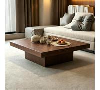 MMleYN Table Basse Gigogne Carrée Bois, Lot de Tables Basses Empilables | Plateau 4cm Épais Gain D'Espace, Tables D'Appoint Modernes Pour Petit Espace Séjour Salon(Brown,90x90x37cm)