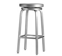 MMleYN Tabouret De Comptoir Pivotant avec Repose-Pieds Chaise Ronde Bleu Marine en Aluminium Brossé pour Cuisine/bistrot/pub(1,Counter Stool (61cm H))