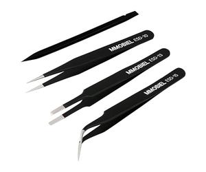 MMOBIEL 3x Industriel Précision ESD Pincettes Acier Inox Antistatique pour Électronique Outils, Bijoux, Ordinateur, Laboratoire, l'Artisanat et les Hobbies, etc. - Inclus Plastique Outil d'Ouverture