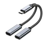 MMOBIEL Adaptateur Double USB Type-C Jack - Casque et Chargeur 16 Bit / 60W 2-in-1 Splitter USB-C vers USB-C Mic Audio Adaptateur avec Charge Rapide pour iPhone 17 16 15, iPad Air/Pro, Galaxy S25 S24