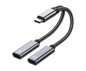MMOBIEL Adaptateur Double USB Type-C Jack - Casque et Chargeur 32 Bit / 60W 2-in-1 Splitter USB-C vers USB-C Mic Audio Adaptateur avec Charge Rapide pour iPhone 17 16 15, iPad Air/Pro, Galaxy S26 S25