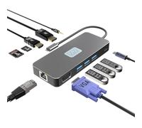 MMOBIEL Adaptateur Hub USB-C vers 3x USB 3.2, Lecteur de Cartes SD/TF, 1000Mbps ETH, HDMI/DisplayPort 4K@60Hz, VGA, Sortie Audio 3.5mm, 100W Power Delivery - Hub USB 11-en-1 Triple Affichage Multiport