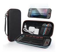 MMOBIEL Étui de Transport pour Nintendo Switch 2 Pochette Compacte avec 10 Emplacements Cartes de Jeu, Poche en Maille, Doublure Intérieure Douce & 2 Films Protecteurs - Noir