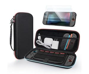 MMOBIEL Étui de Transport pour Nintendo Switch 2 Pochette Compacte avec 10 Emplacements Cartes de Jeu, Poche en Maille, Doublure Intérieure Douce & 2 Films Protecteurs - Noir