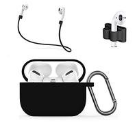 MMOBIEL étui écouteurs en Silicone pour AirPods Pro Housse de Protection 4en1 avec Corde Anti-Perte, Boucle Anti-Pendaison et Manchon Bouchon d’Oreille (Noir)