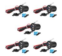 MMOBIEL Paquet de 5 Chargeur Universel USB étanche 2 Prises avec indicateur LED Bleu avec 2 Prises USB Dont 1x de Charge Rapide 2.1A 12V à Installer pour Utilisation sur Bateaux, Motos, quads, etc