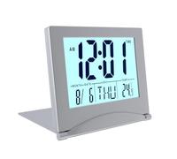 MMOBIEL Réveil Numérique Pliable LCD Horloge Digitale avec Rétro-éclairage - Alarme Réveil de Table avec Indication du Jour, Date et Température - Horloge Calendrier avec Date Jour et Heure - Argent
