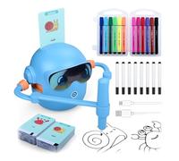 MMOBIEL Robot de Dessin pour Enfants Jouet Éducatif Interactif avec 100 Cartes de Dessin, Guide Vocal, 12 Feutres Colorés & Batterie USB-C - Cadeau Créatif pour Filles, Garçons 3 à 9 Ans - Bleu