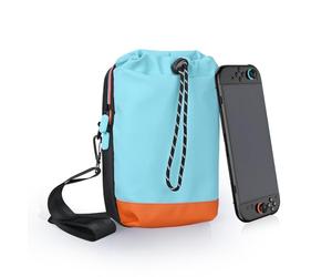MMOBIEL Sac à Bandoulière de Voyage pour Nintendo Switch 2 Sacoche Sling avec Poche Frontale à Cordon pour Joy-Con, Console et Accessoires - Housse de Transport Compacte Gaming - Bleu/Orange
