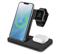 MMOBIEL Support de Charge sans Fil Compatible avec iPhone, Apple Watch et AirPods - Chargeur Rapide 3-en-1 Pliable Compatible avec Qi Magsafe Support de Charge sans Fil pour Téléphone - Noir