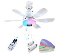 MMOBIEL Ventilateur Plafond avec Lumière Ampoule LED Dimmable 3000K-6500K avec Haut-Parleur Bluetooth, 7 Modes RGB, 3 Vitesses, 2x6 Pales, Télécommande, Douille E27 - Chambre et Cuisine - Blanc