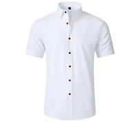 MMOOVV Chemise à manches courtes pour homme - Extensible dans 4 directions - Infroissable - Décontractée - Chemise boutonnée - Blanc - Manches longues, Blanc., 44 cm