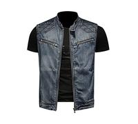 MMOOVV Gilet en jean personnalisé pour homme avec col montant Style moto, bleu foncé, XL
