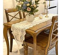 MMQGQ store Chemin de Table Coureur De Table De Dentelle Beige, écharpe De La Commode Creuse Rétro, Tapis De Table à Manger Tissé à La Main en Coton Naturel avec Glands(Size:40 * 120cm)
