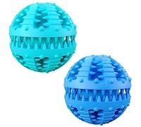 MMSGA 2 Pcs Jouet pour Chiens Balle,Boule de Nettoyage des Molaires de Chien Chat,D'entraînement Interactif Distribution de Nourriture Jouet Balle (Bleu + Bleu, 6cm)