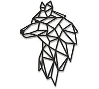 MMshop Panneau : Loup 40 x 28 cm en noir. Décoration murale en bois de loup. Décoration murale. Découpe. Ornements géométriques. Décoration murale à suspendre. Décoration animaux. Fabriqué en Europe
