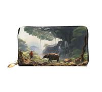 MMSJSBVY Astronaut Landing On The Moon Portefeuille en cuir avec fermeture éclair pour femme, Ancien Big Tree Animal Paysage, Taille unique