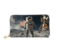 MMSJSBVY Astronaut Landing On The Moon Portefeuille en cuir avec fermeture éclair pour femme, Astronaute atterrissant sur la lune, Taille unique