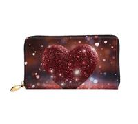 MMSJSBVY Astronaut Landing On The Moon Portefeuille en cuir avec fermeture éclair pour femme, Cœur pailleté rouge, Taille unique