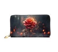 MMSJSBVY Astronaut Landing On The Moon Portefeuille en cuir avec fermeture éclair pour femme, Fleurs rouges brûlant, Taille unique