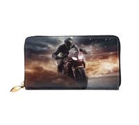 MMSJSBVY Astronaut Landing On The Moon Portefeuille en cuir avec fermeture éclair pour femme, Man Ride a Motorcycle, Taille unique