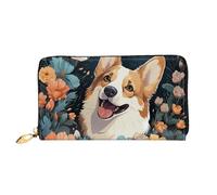 MMSJSBVY Astronaut Landing On The Moon Portefeuille en cuir avec fermeture éclair pour femme, Motif corgi., Taille unique