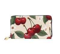 MMSJSBVY Astronaut Landing On The Moon Portefeuille en cuir avec fermeture éclair pour femme, Motif cerise rouge, Taille unique