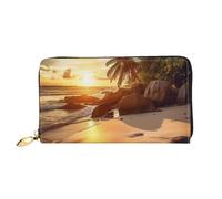 MMSJSBVY Astronaut Landing On The Moon Portefeuille en cuir avec fermeture éclair pour femme, Plage tropicale au coucher du soleil, Taille unique