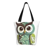 MMSJSBVY Astronaut Landing On The Moon Sac à main pour femme, sac fourre-tout, grande capacité, adapté pour le shopping, la plage et le fitness, Dessin animé vert mignon chouette, Taille unique